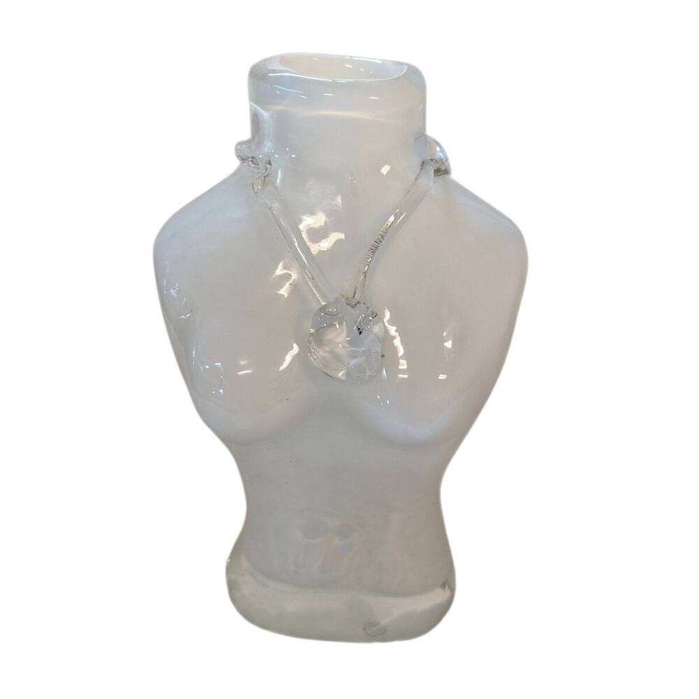 Vintage Y2K Frosted Glass Female Bust Torso Vase Clear Necklace Statue 10" - Picture 2 of 12